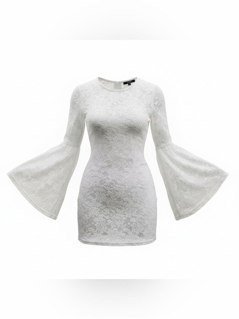 Forever 21 White Lace Bell-Sleeve Mini Dress Women's Size Small Sheer Not Lined
